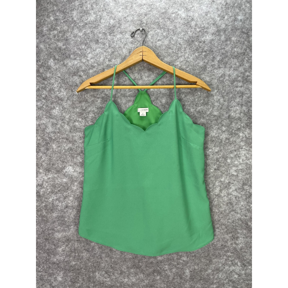 J. By J.CREW Tank Top Womens 2 Green Scallop Satin Cami Adjustable Straps